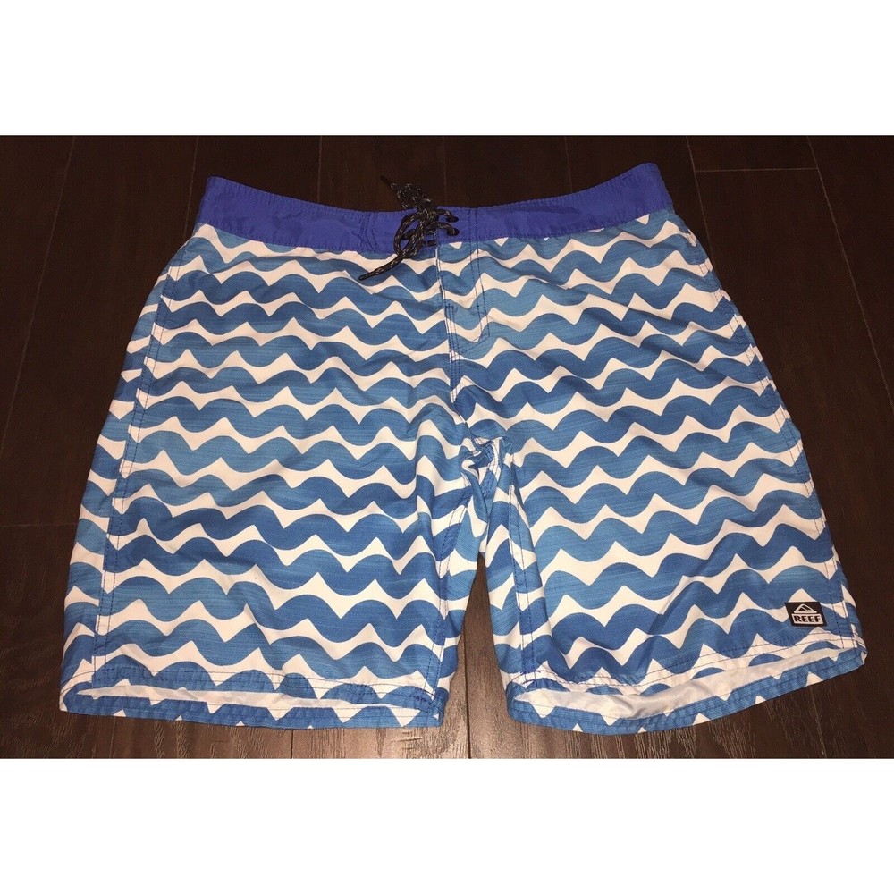 REEF 36 Blue Gray Stripe Swim Trunks Unlined Board Shorts EUC